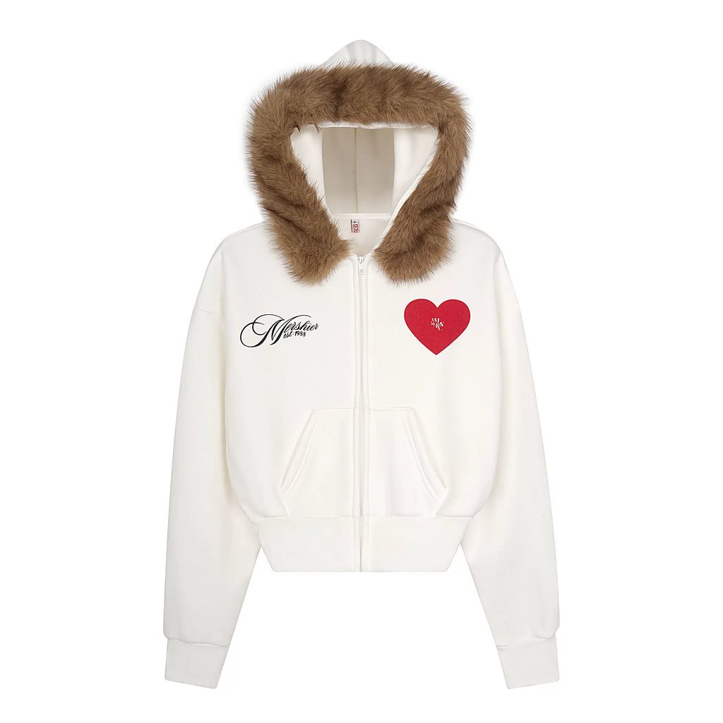 Saimt Retro Heart Detachable Faux Fur Collar Hoodie