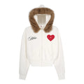 Saimt Retro Heart Detachable Faux Fur Collar Hoodie