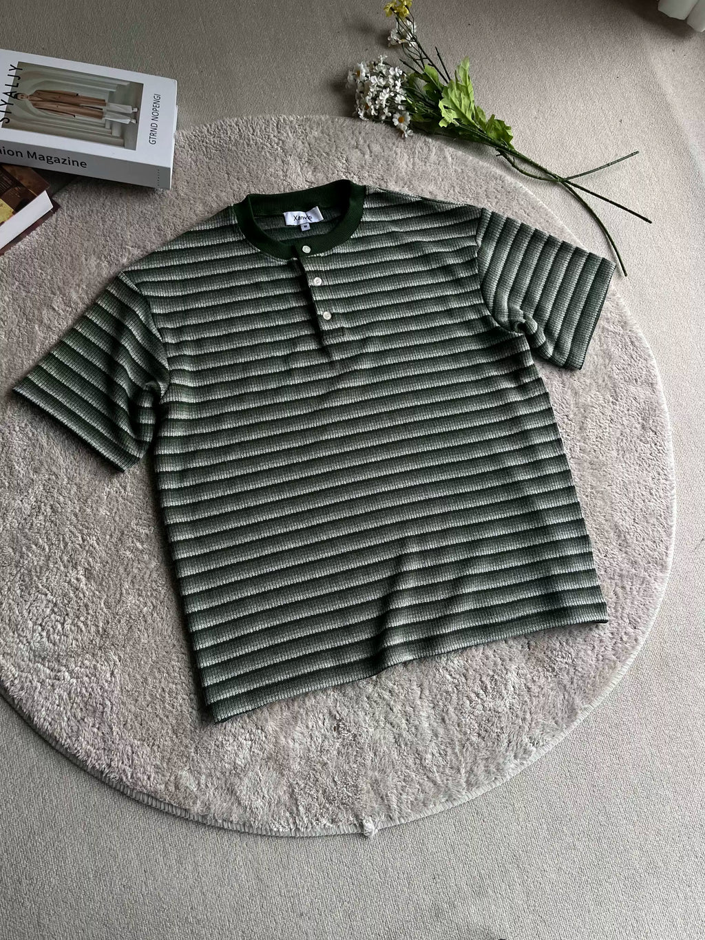 Xanvas Stripes Gradual Change Henry Collar Tee