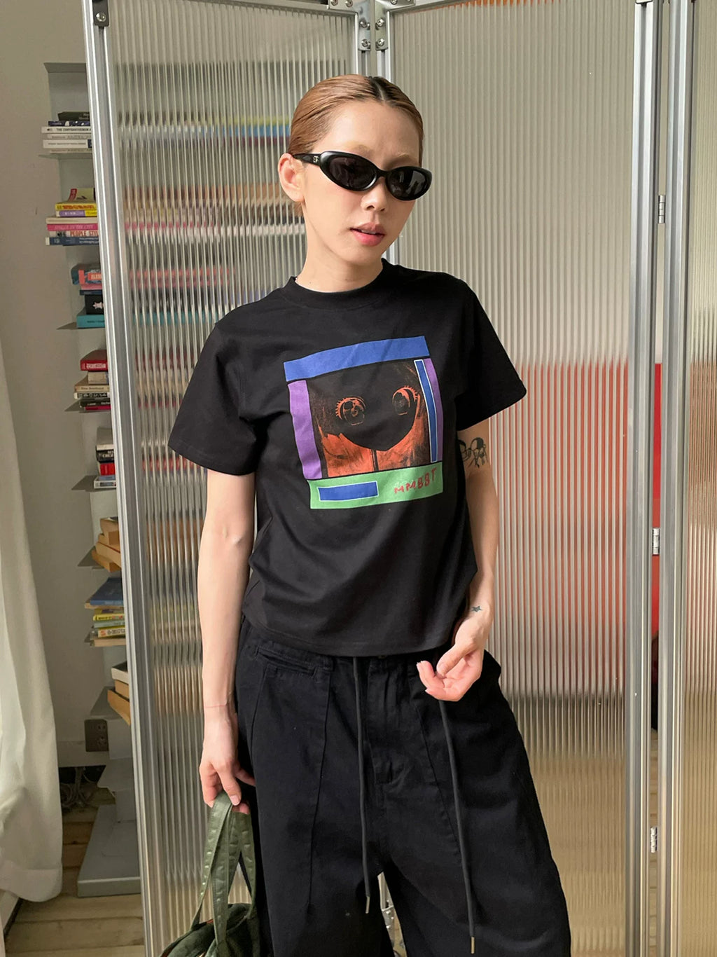 MMBBT Anime Girl Print Shoulder Skinny Casual Tee