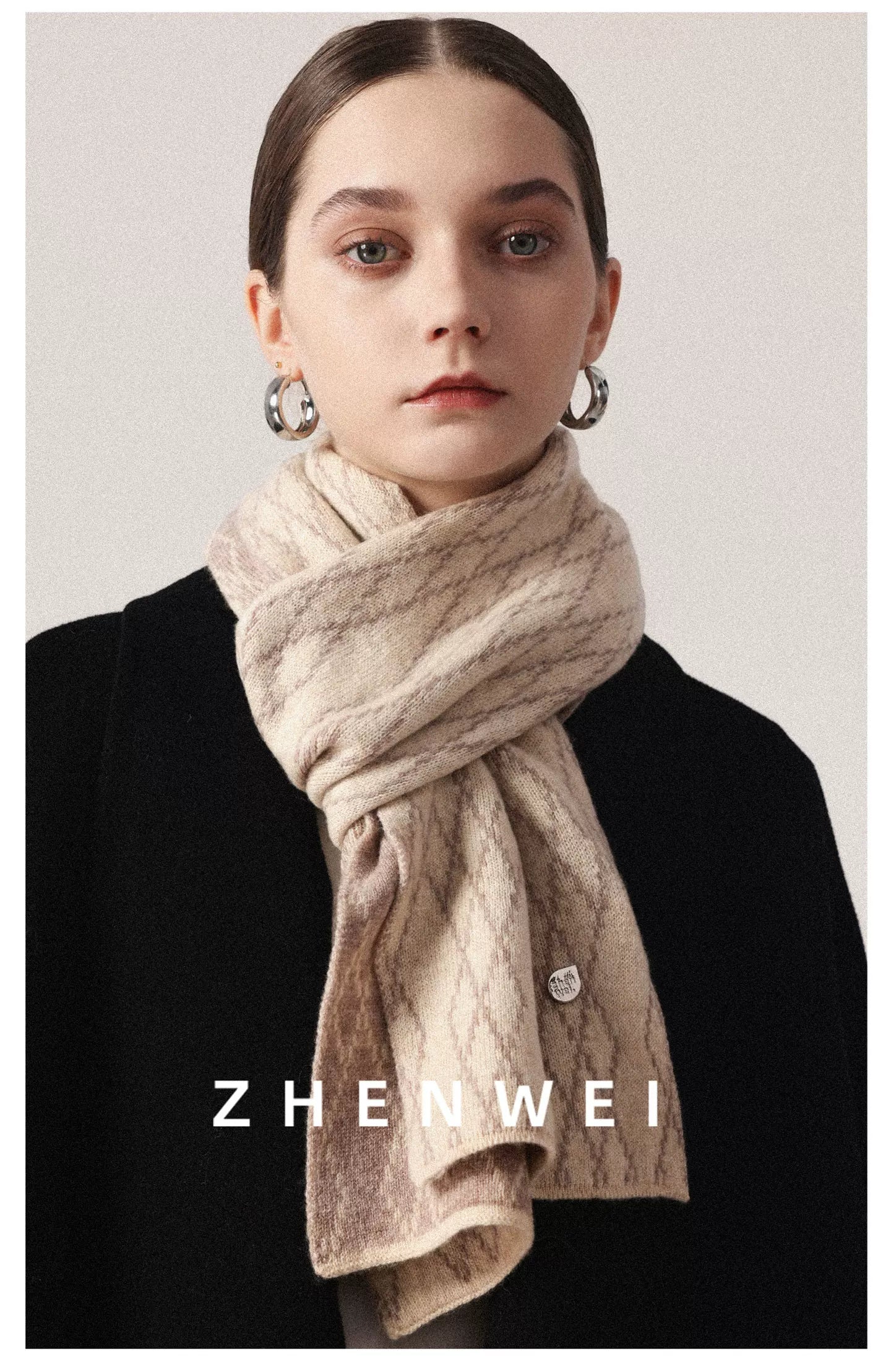 ZHENWEI 26 High-count 100% Wool Checked Knitted Scarves