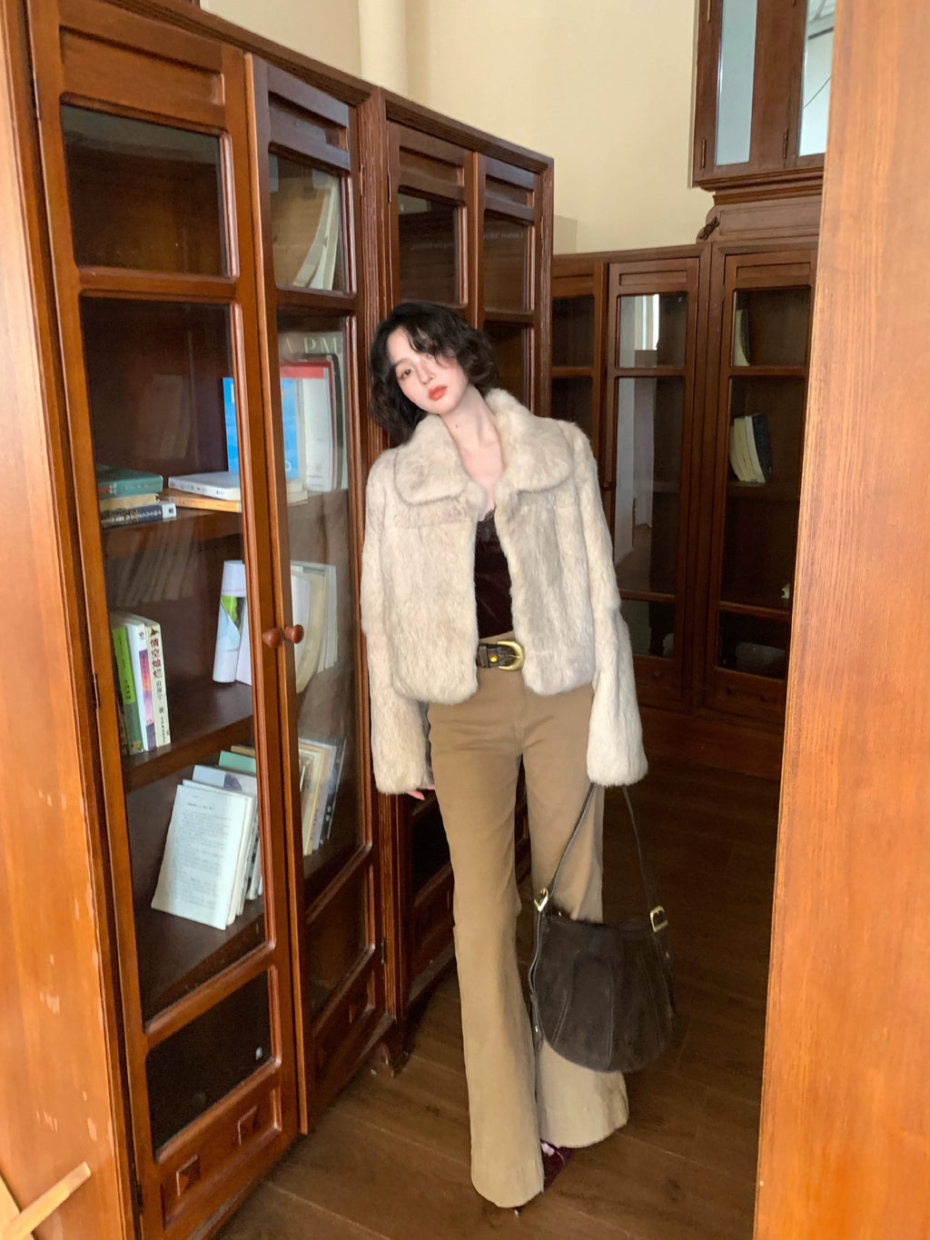 KELIFAN Retro Lapel Fur Coat