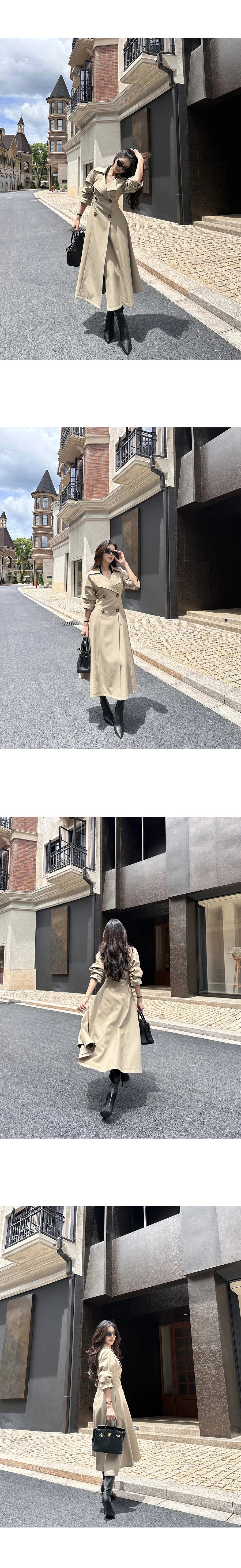 LLROGE Medium and Long Temperament Waist and Thin Trench Coat