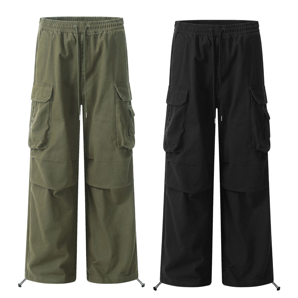 11KN Retro Drape Multi-pocket Drawstring Wide-leg Pants