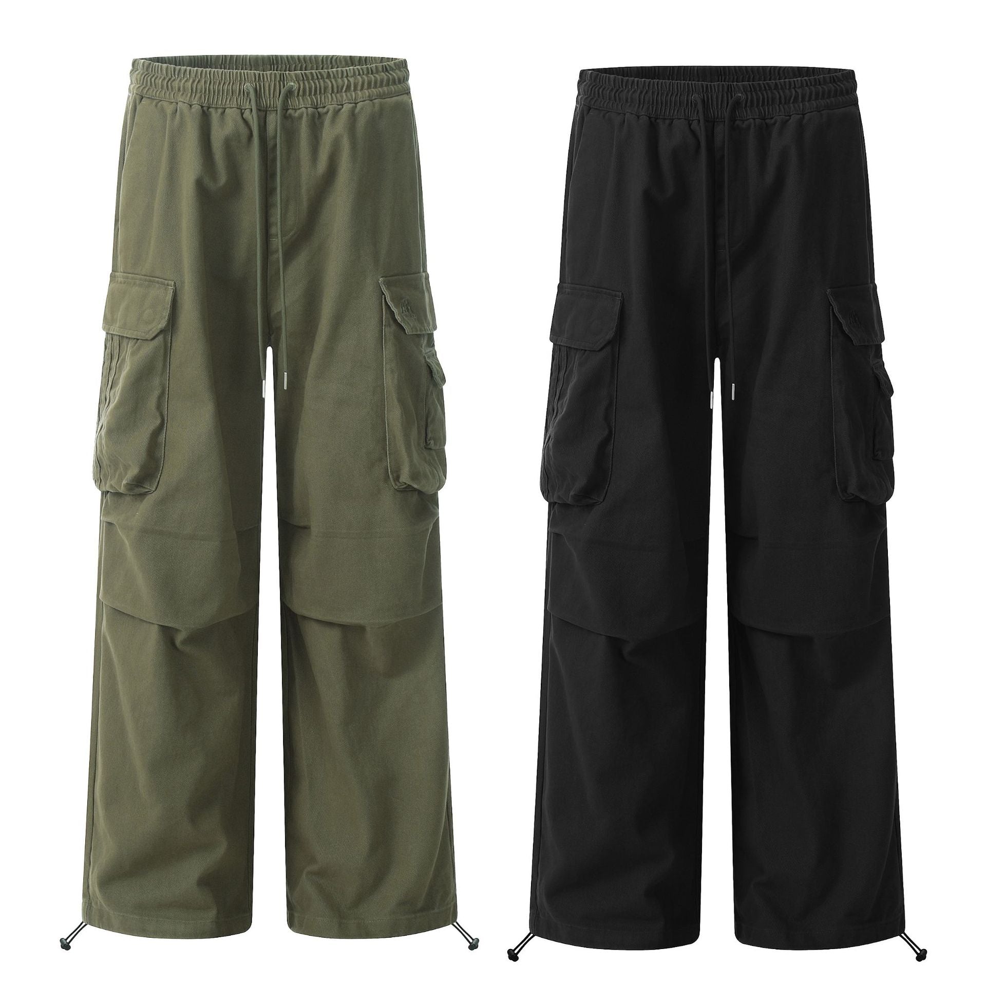 11KN Retro Drape Multi-pocket Drawstring Wide-leg Pants