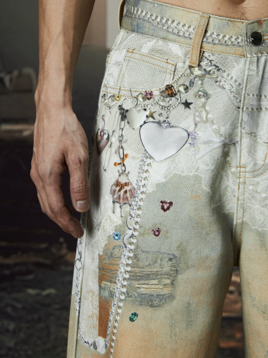 NOMANIAI Old Loose Straight Print Jeans