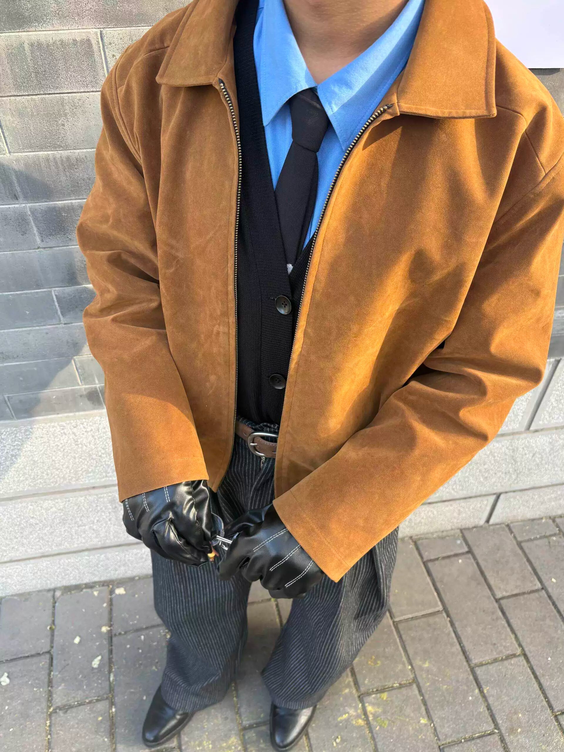 AMBSOM Velvet Suede Lapel Stand-Up Shoulder Jacket