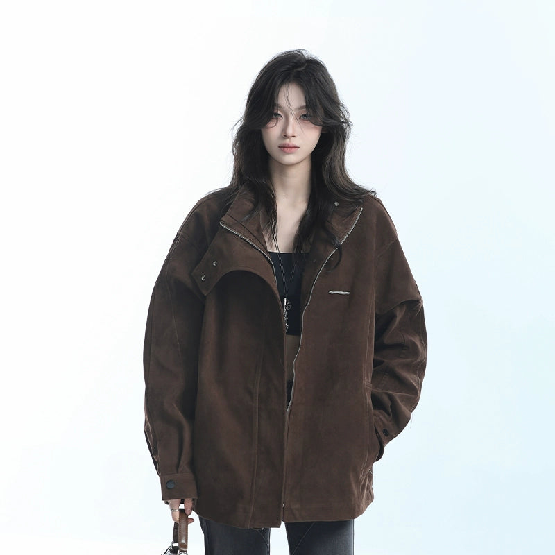 Zuocisankon Vintage Niche Loose Zipper Jacket