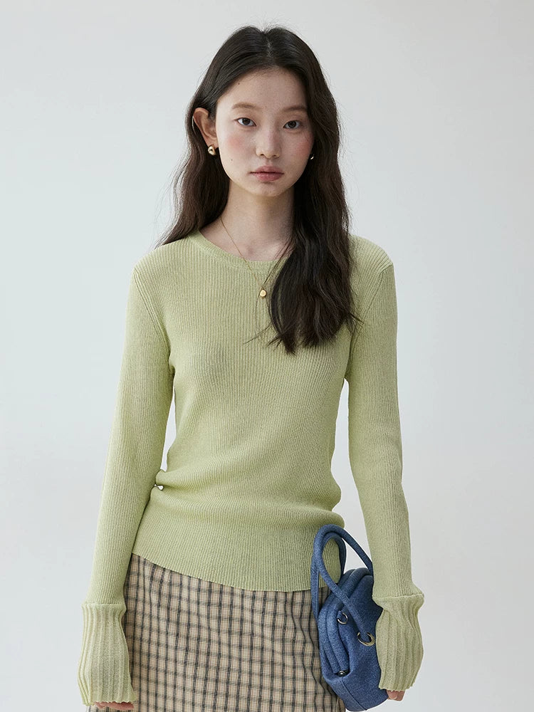 VOOE Round Neck Simple Casual Knitted Long Sleeves