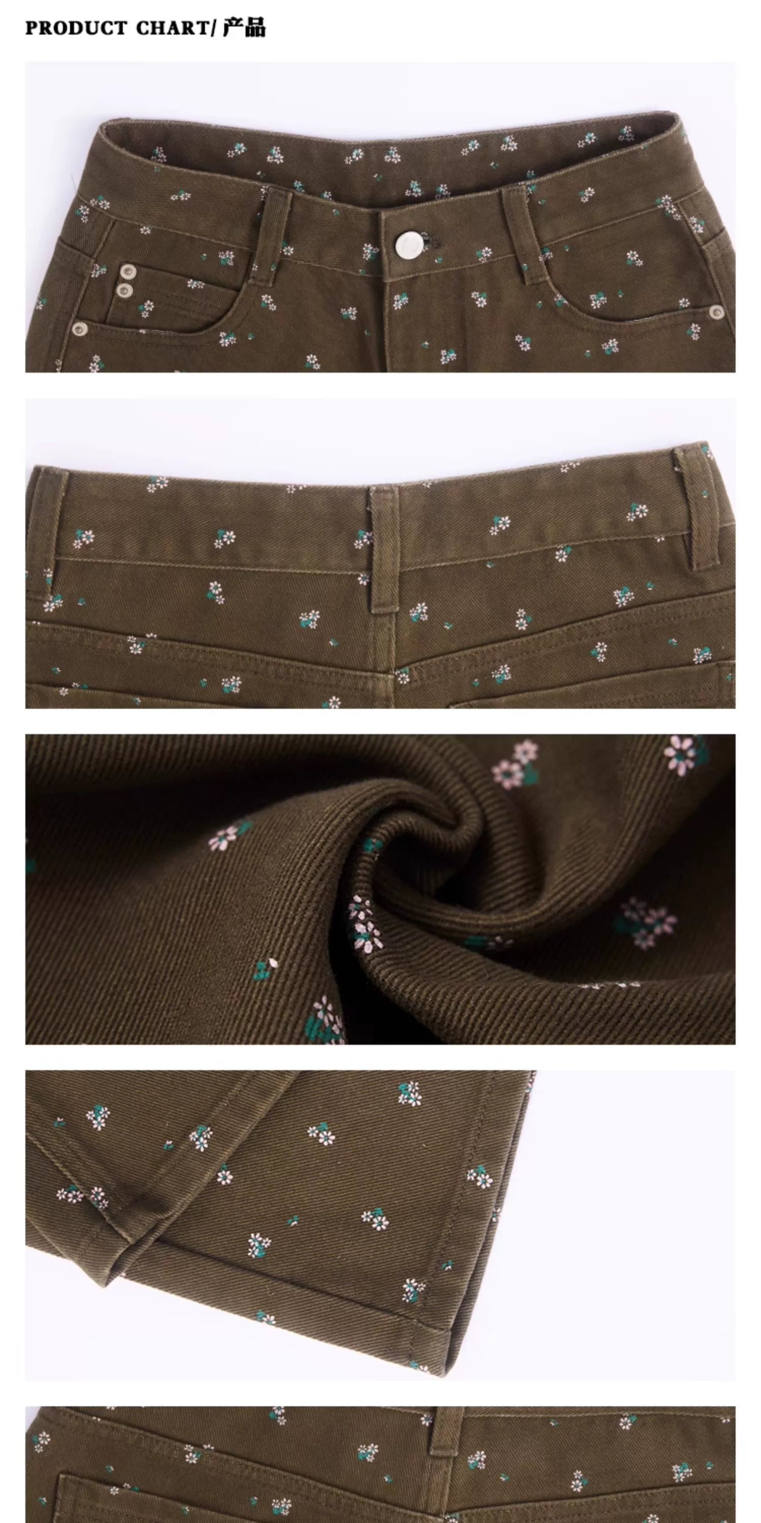 ZAVK Retro Floral Wide-leg Jeans