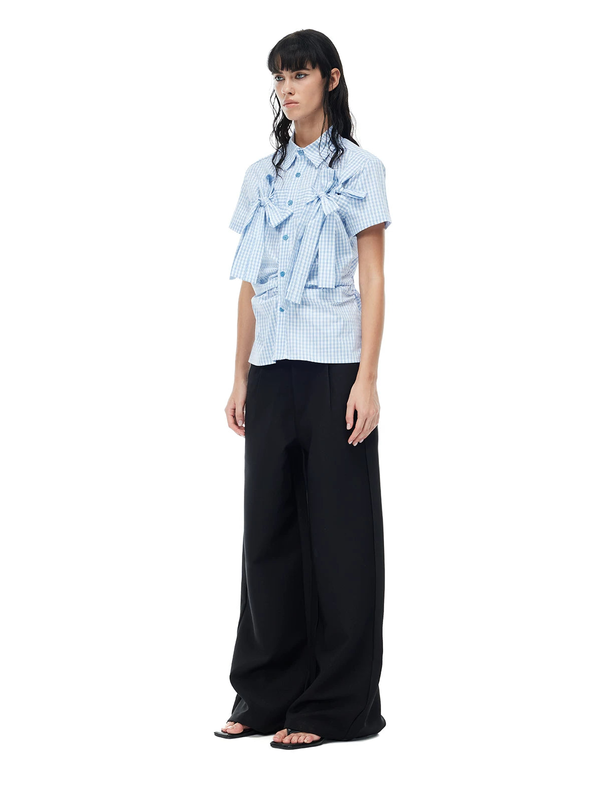 COSTUSTOOT Plaid Waist Slim Short-sleeved Shirt