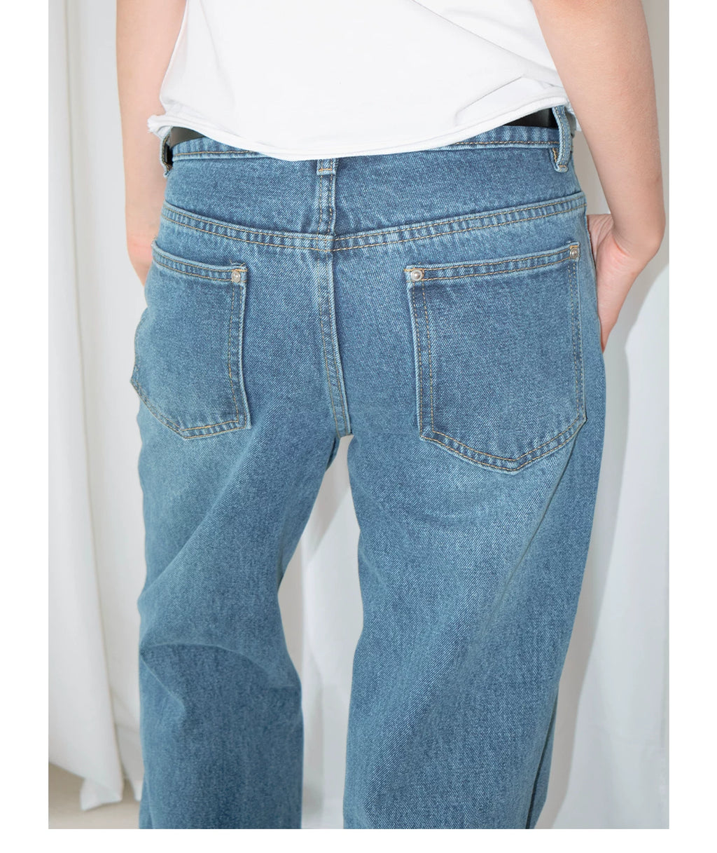 FUNKYFUN Retro Embroidered Slightly Pulled Old Jeans