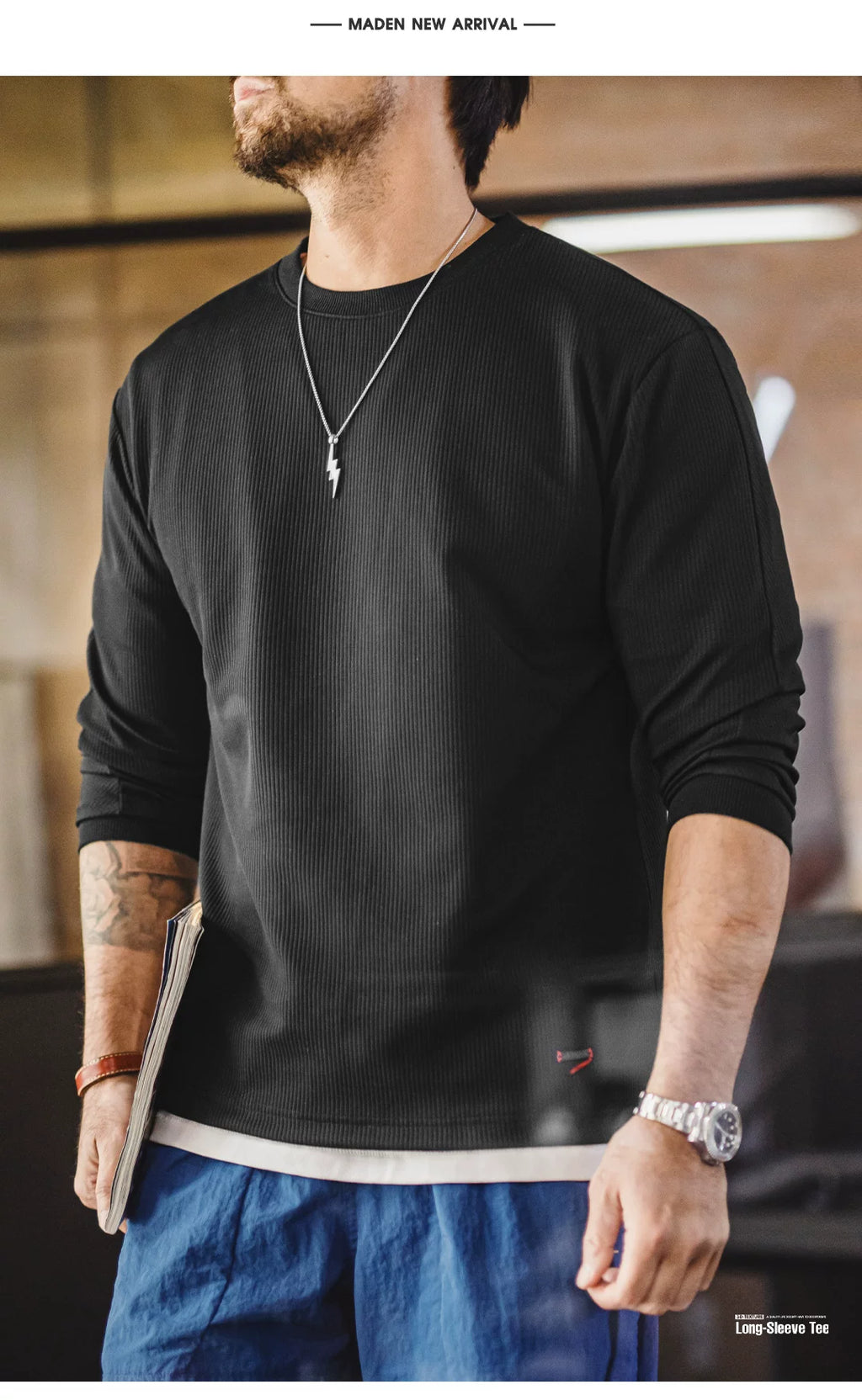 Madden 3D Pit Strip Long Sleeve Knitted Sweater