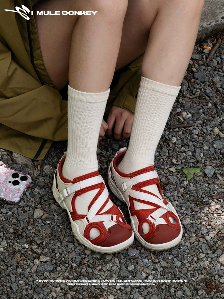 Donkey Hollow Color Matching Velcro Thick-soled Breathable Mountaineering Shoes