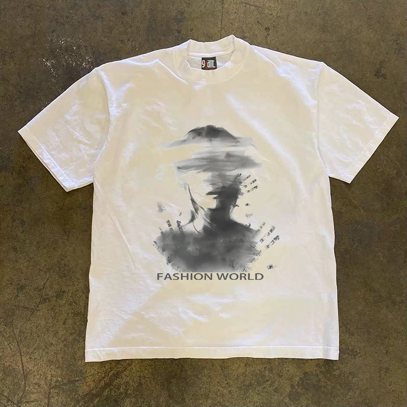 UPUPXIA Ink Portrait Printing Loose Tee