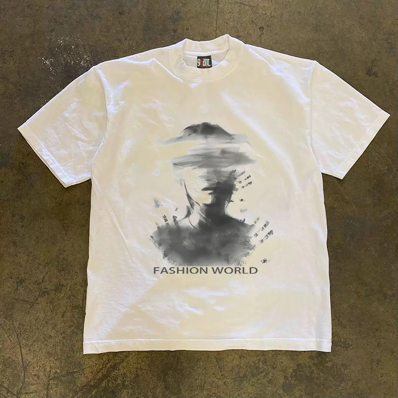 UPUPXIA Ink Portrait Printing Loose Tee