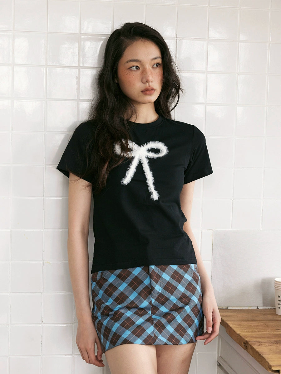 UnderStress Three-dimensional Plush Bow Front Shoulder Tee