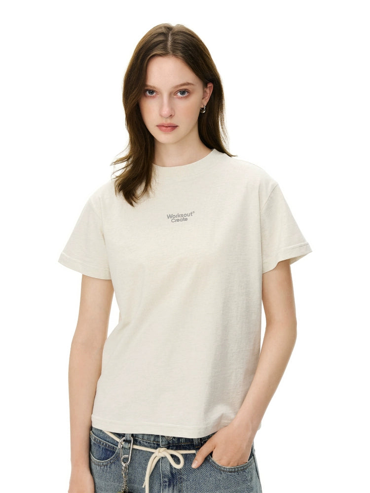 NICEBAD Flower Yarn Slogan Front Shoulder Tee