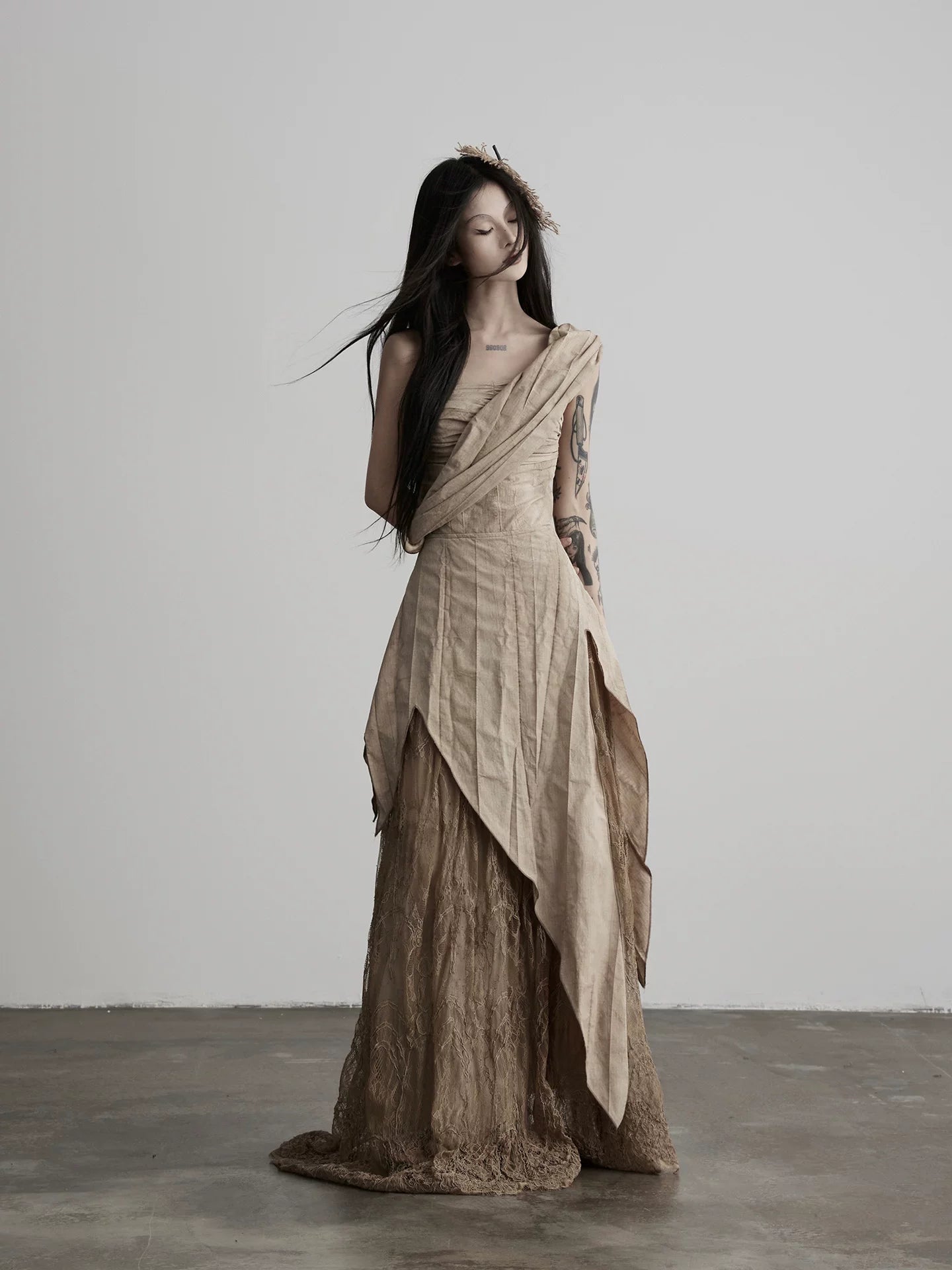 INDULGE Lace Stitching Layered Dress