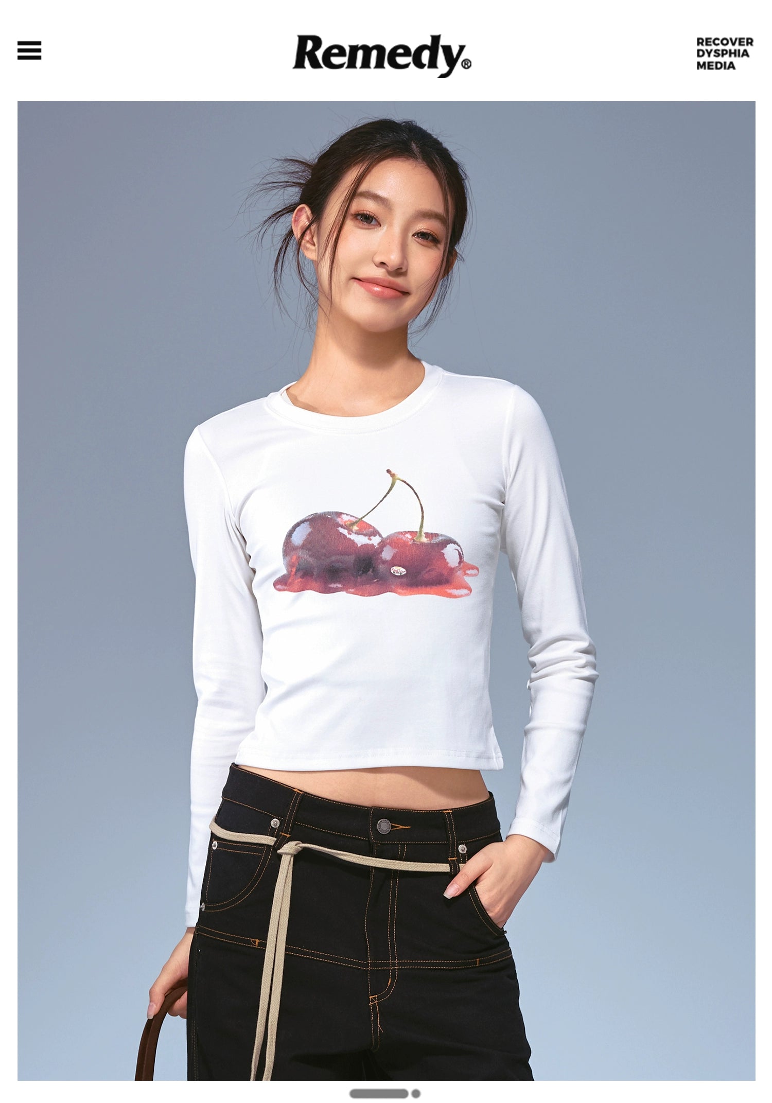 Remedy Fun Jam Print Front Shoulder Slim Short Long Sleeve