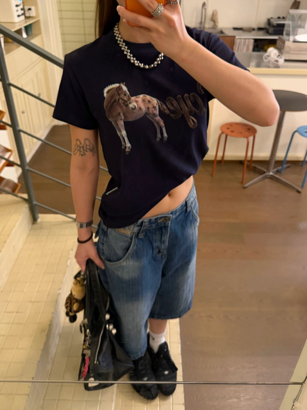 CCYE Front Shoulder Slightly Loose Round Neck Tee