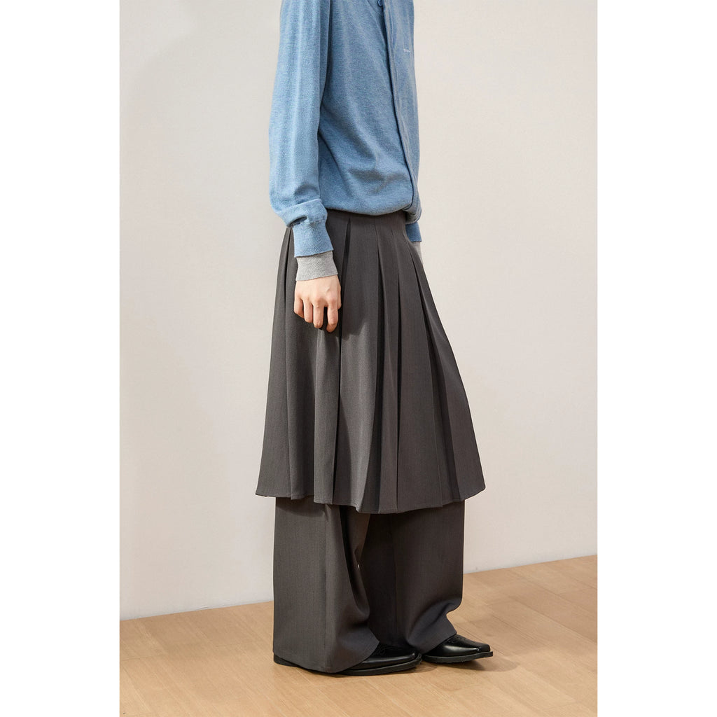 Sameuoo Pleated Culottes Fake Two-piece Casual Suit Pants