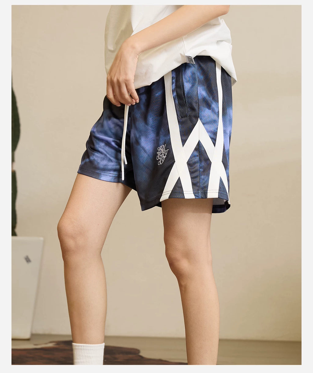 LUSHISI Stitching Drawstring Sports Shorts