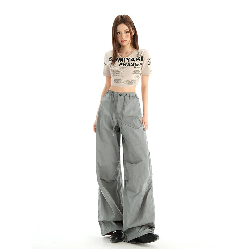 KSPR Vintage Pleated Loose Drawstring Straight Pants