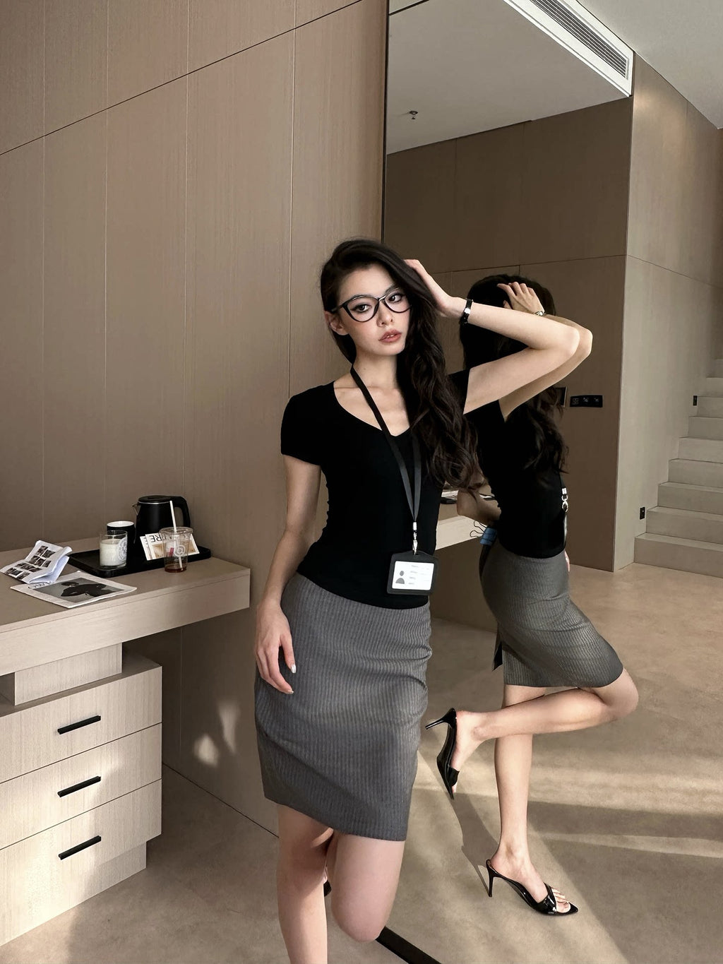 LLROGE Striped Temperament Skirt