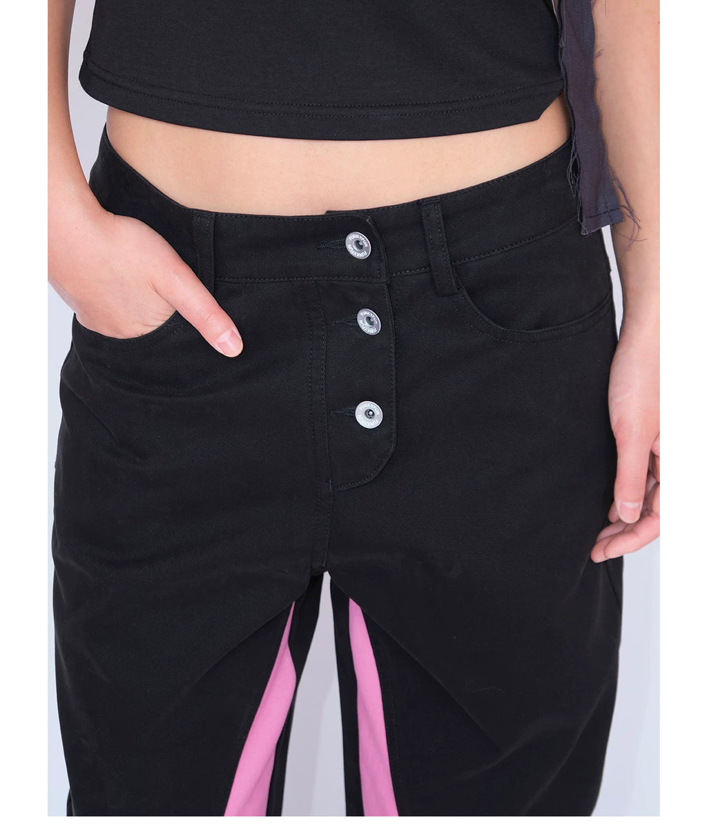FUNKYFUN Contrast Color Pieced Wide-leg Pants