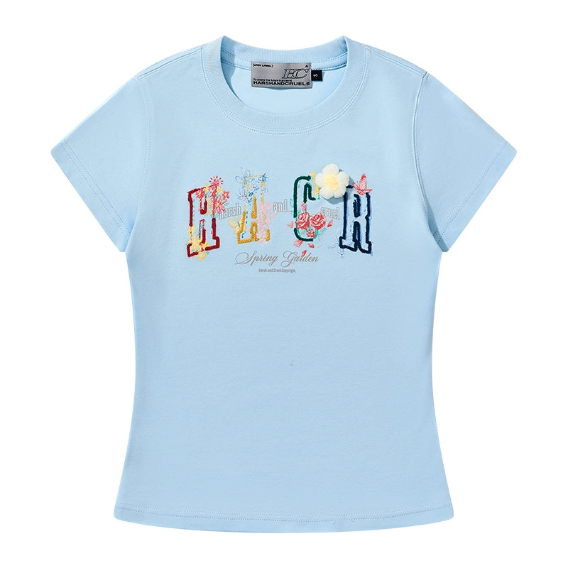 HACR Fun Hand-painted Three-dimensional Wool Small Flower Tee