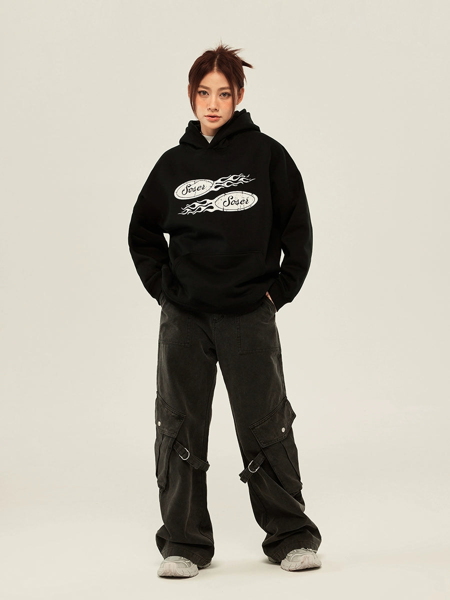 SOSER Vintage Flame Print Hooded Sweater