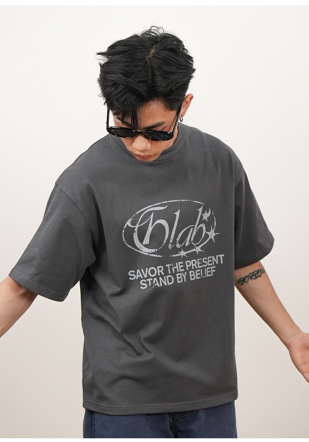 GOODLIVEABLE Digital Direct Injection LOGO Printing Loose Tee