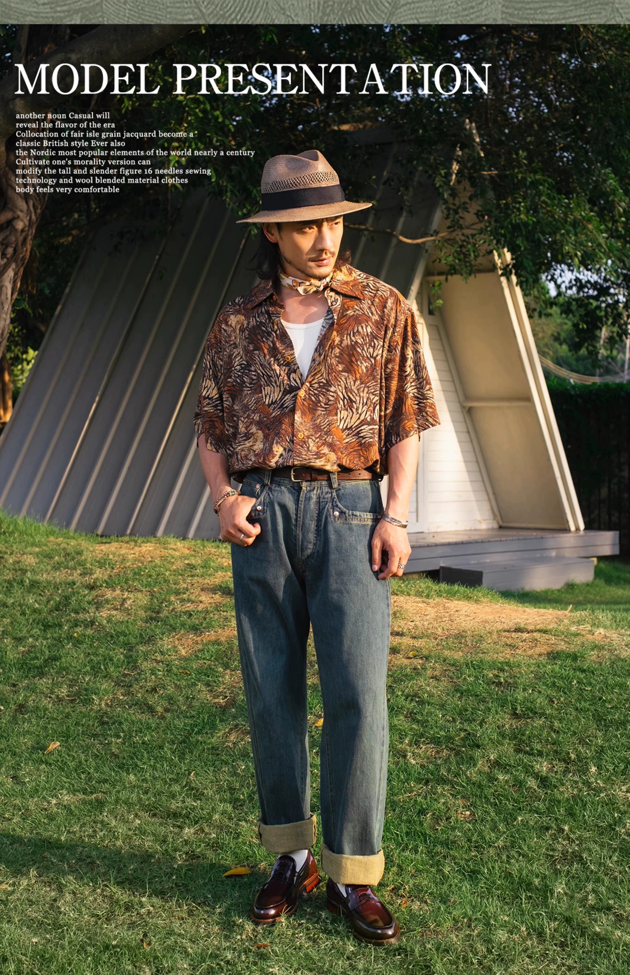 SOARIN Light and Thin Hawaiian Ruffian Handsome Casual Loose Short-sleeved Shirt