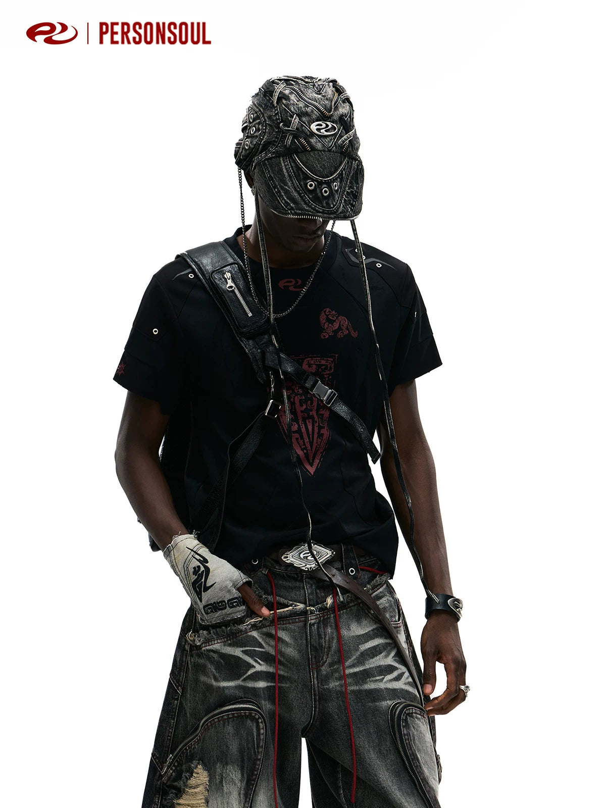 PERSONSOUL Totem Pattern Sports Slim Tee