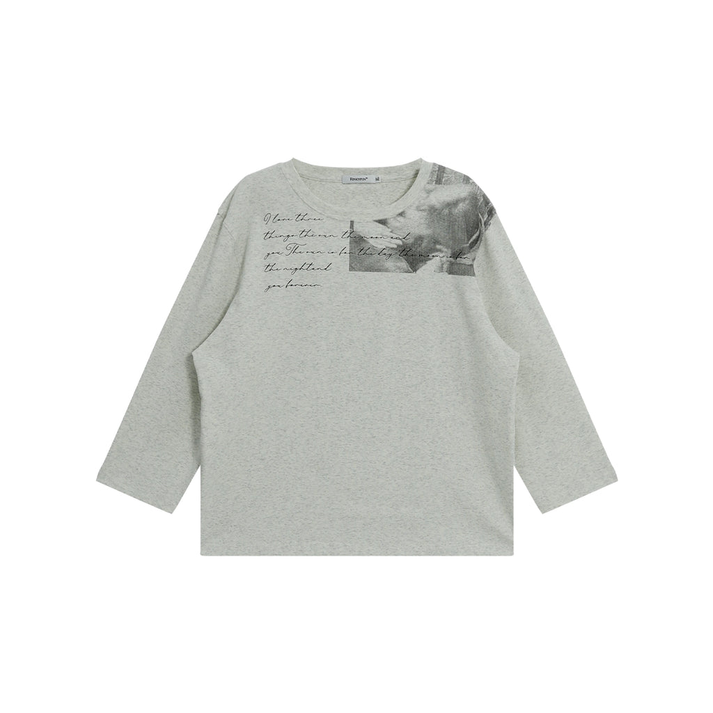 FUNKYFUN Portrait Kiss Slogan Print Seven-quarter Sleeve T-shirt