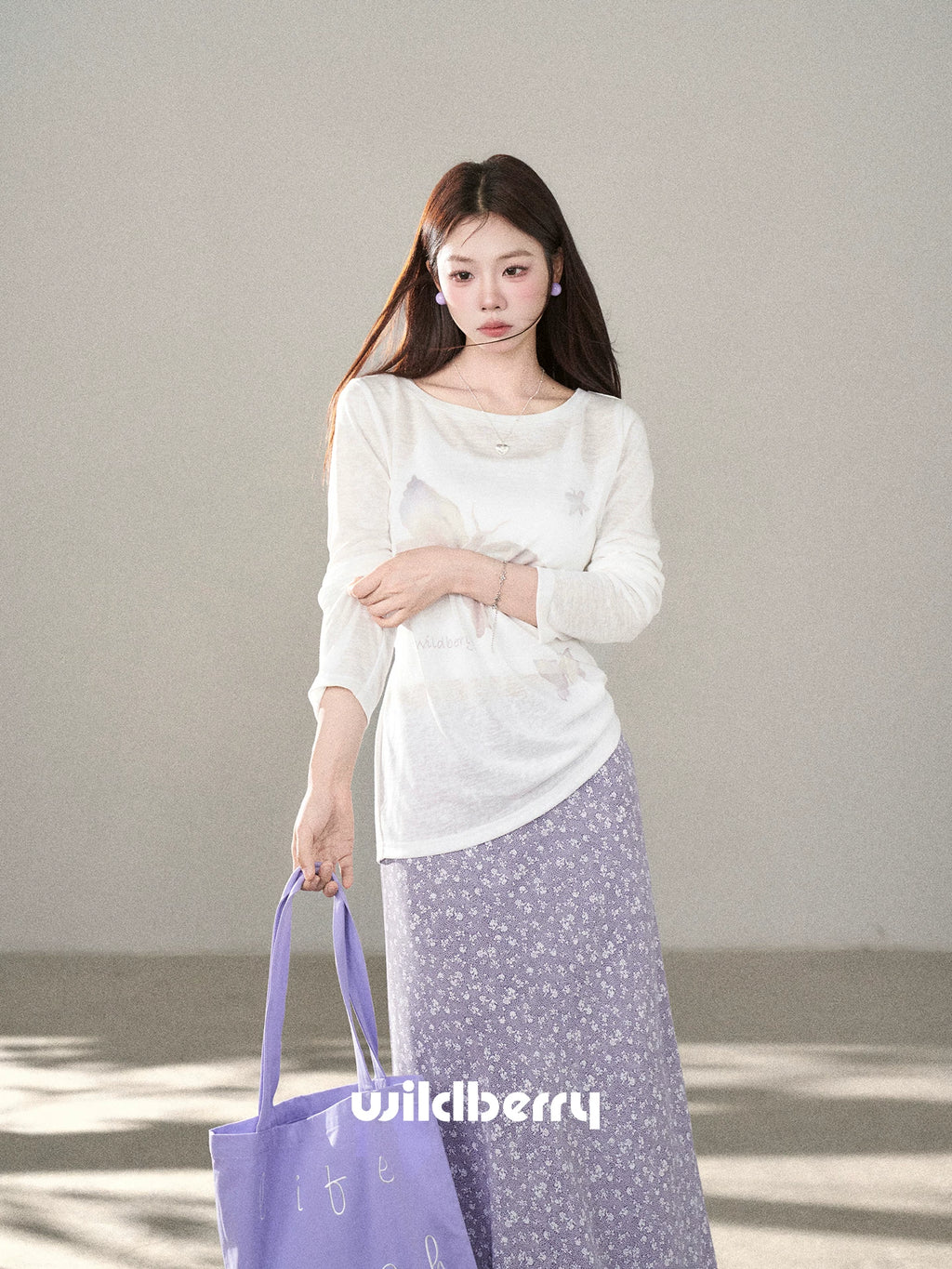 Wildberry Bow Printed Versatile Blouse Suspender Skirt Set