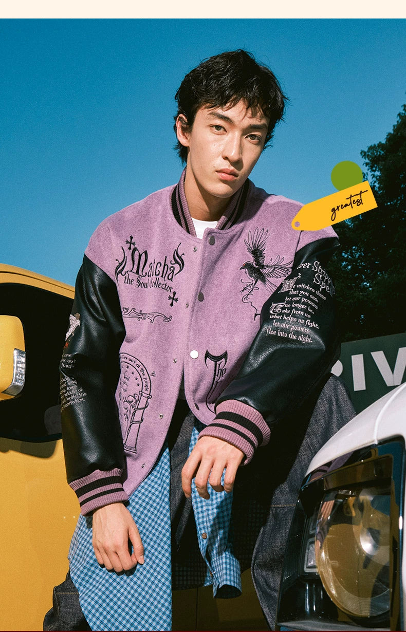 MATCHA STORY Embroidered Baseball Jacket