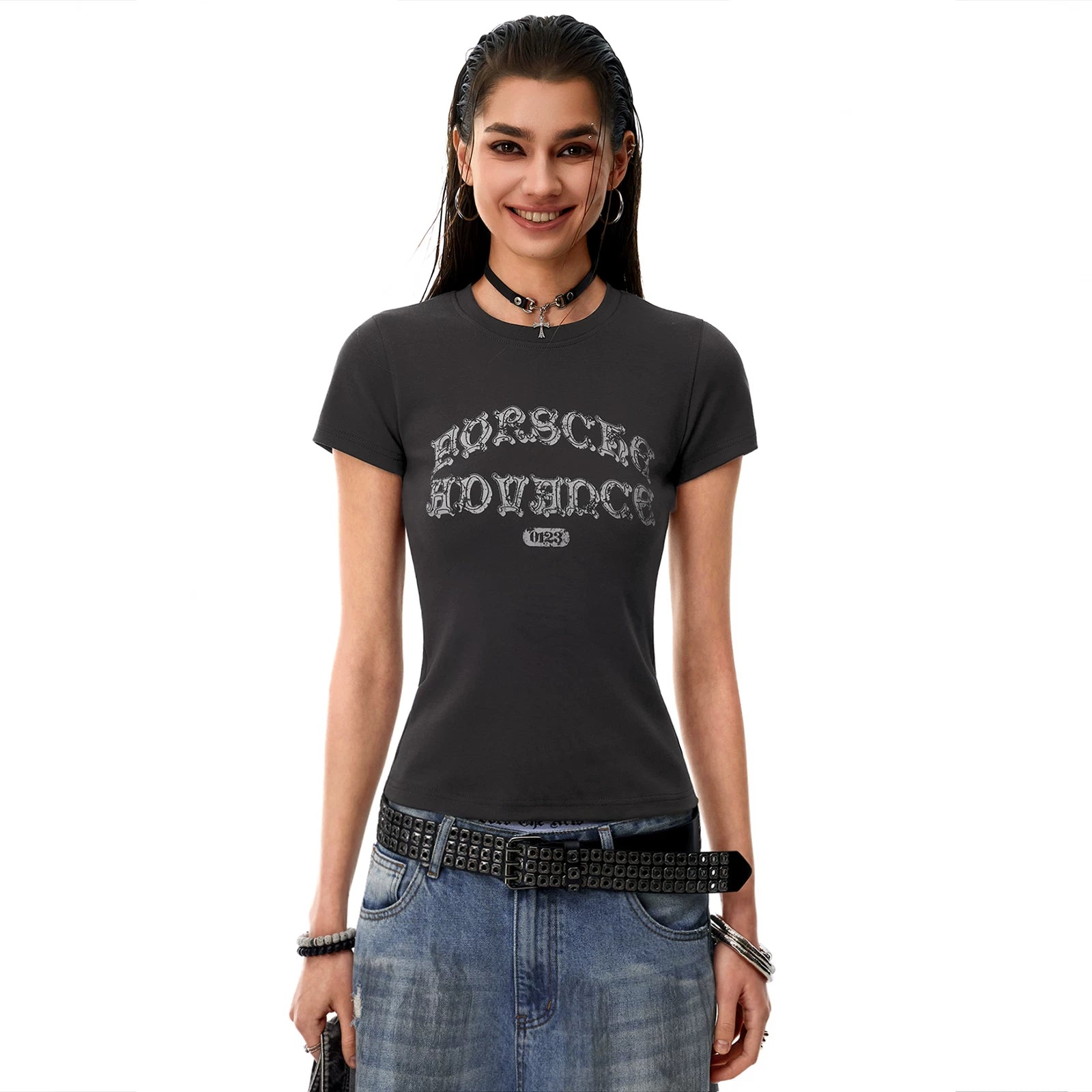 0123 Start Vintage Crew Neck Shoulder-fit Slim Tee