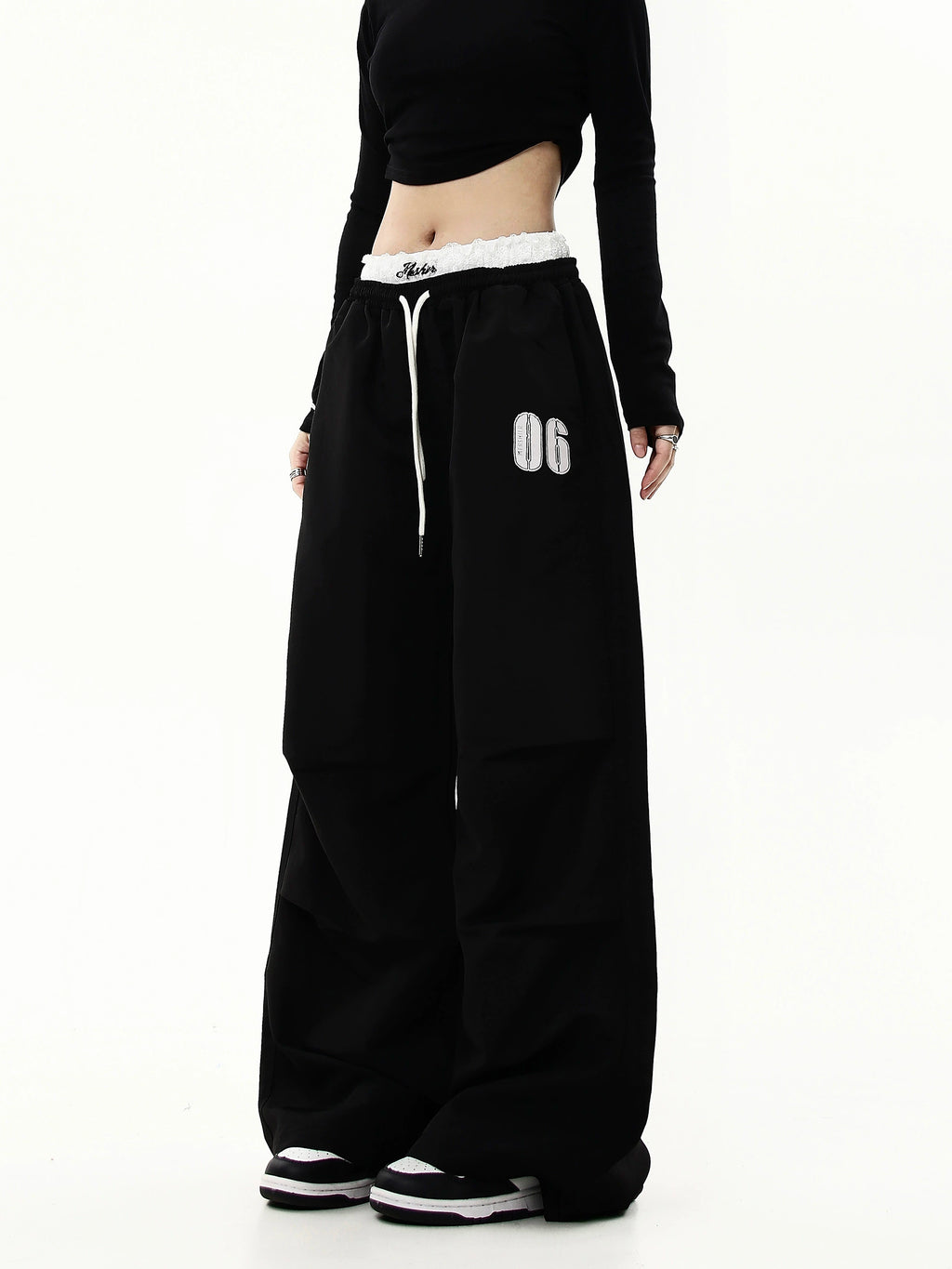 BLACKLISTS Vintage Double-waist Lace-stitched Slacks