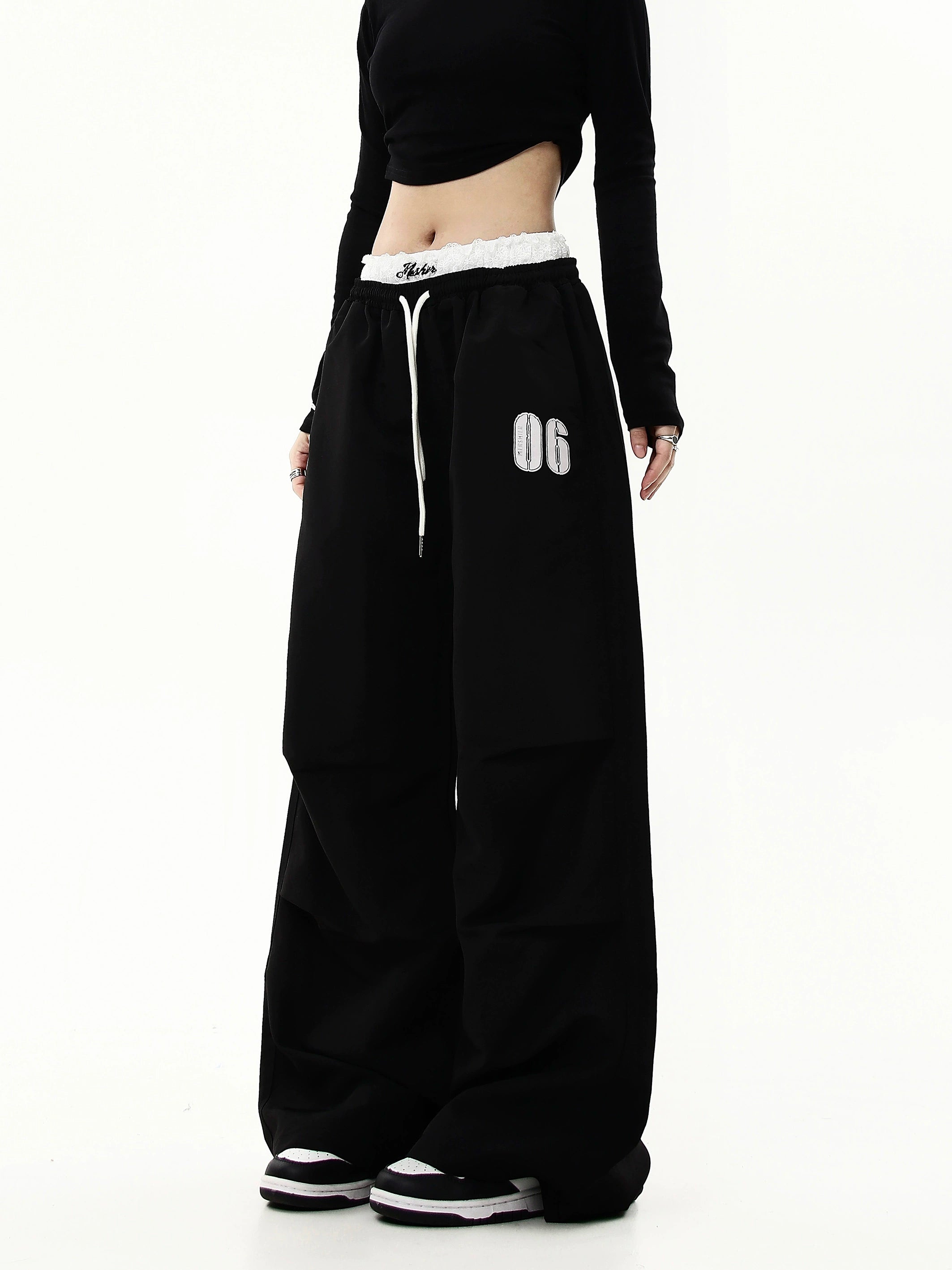 BLACKLISTS Vintage Double-waist Lace-stitched Slacks