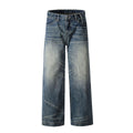 11KN American Retro Cleanfi Heavy High Street Washed Blue Loose Straight Wide Leg Long Jeans