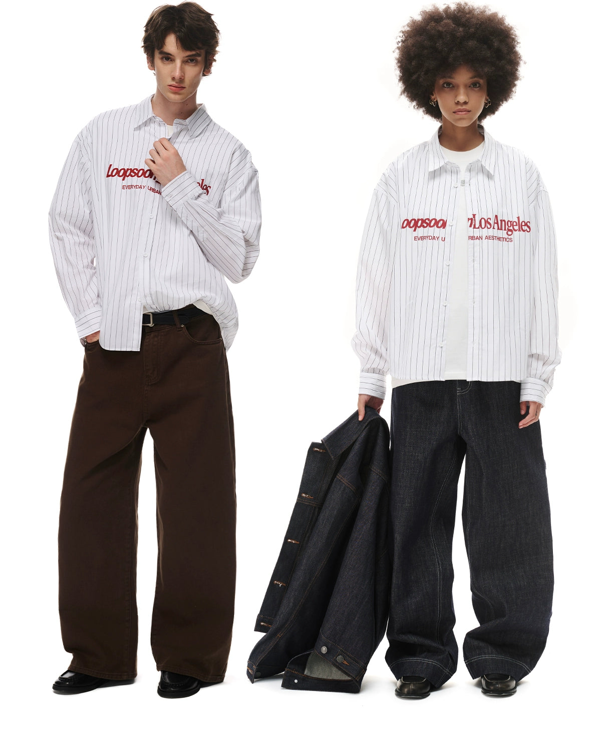 Loopsoon Chest Contrast Printed Striped Shirt