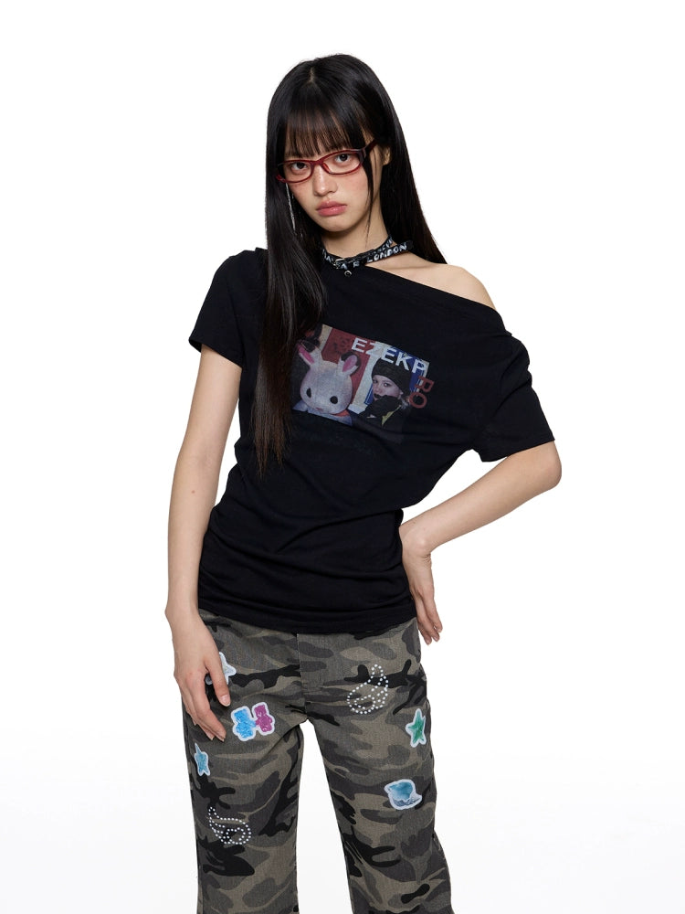 EZEK One-word Shoulder Half-sleeve Off-the-shoulder Tee