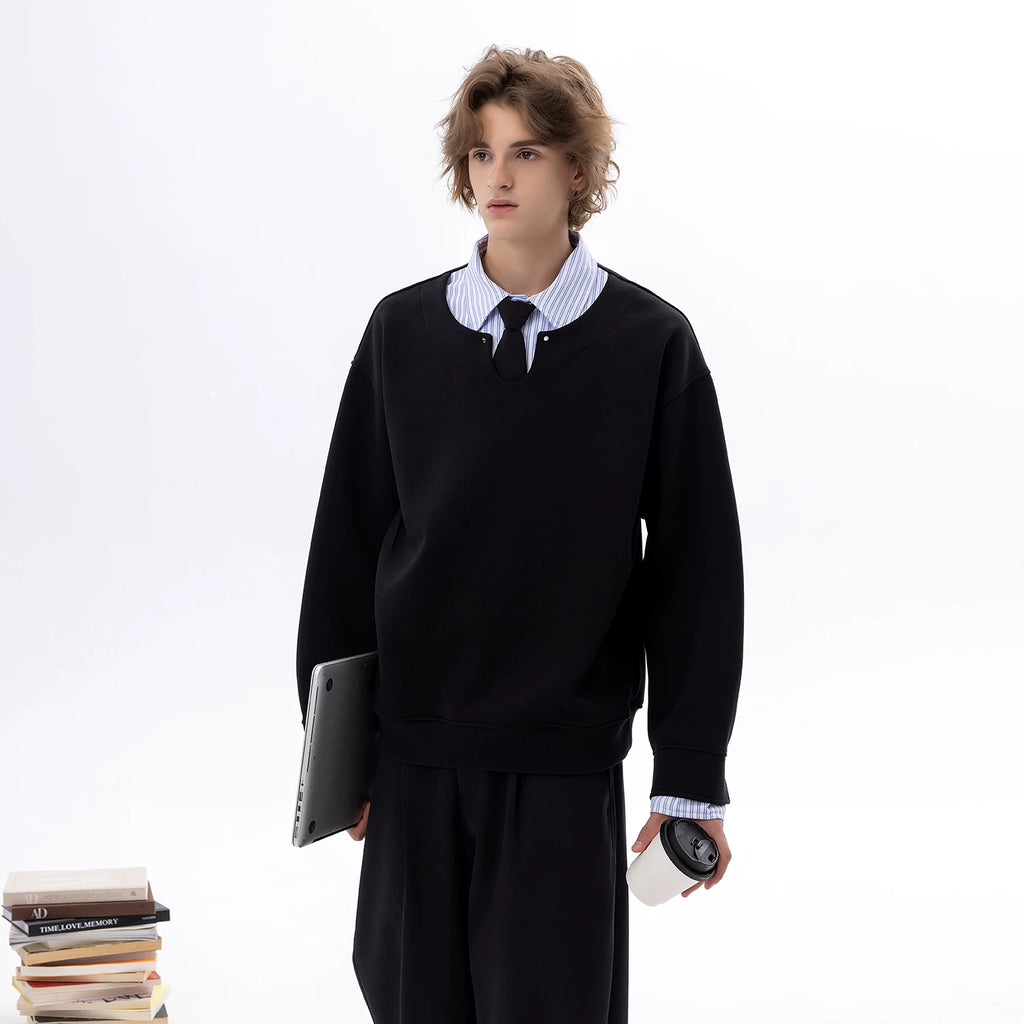 CHOR Vintage Fake Two Shirt Collar Long Sleeve Sweater