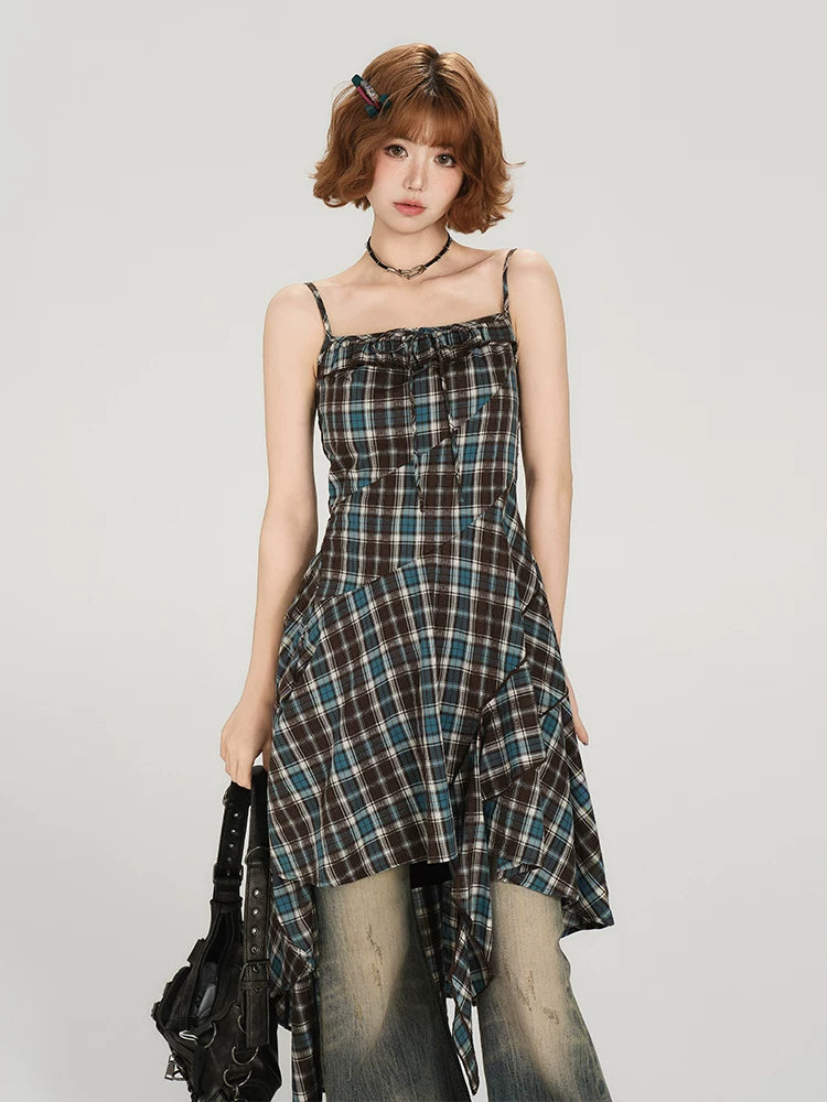 Girlyhalo Vintage Plaid Suspender Dress