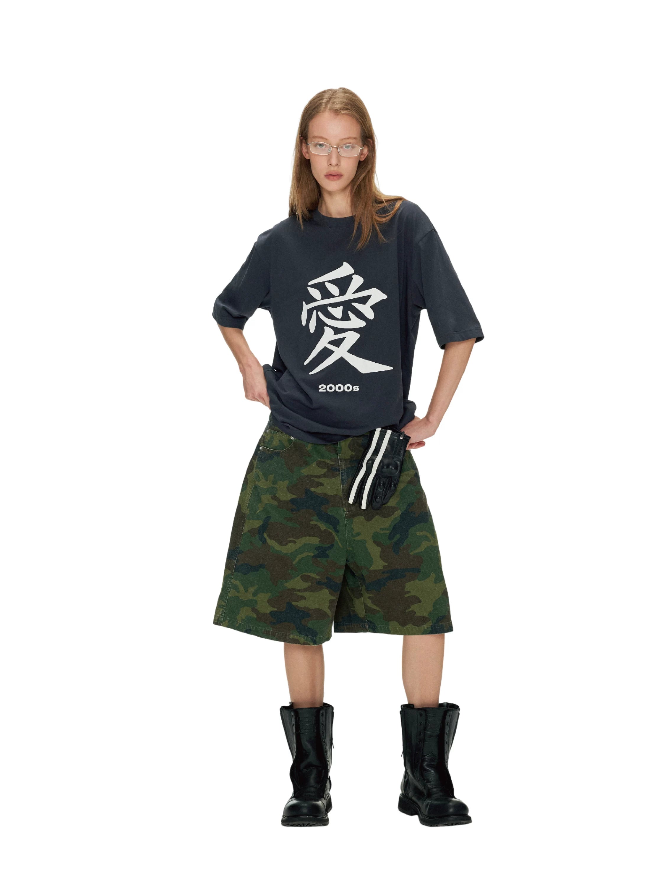 ANTERIOR LOVED Digital Vintage Love Print Loose Casual Tee