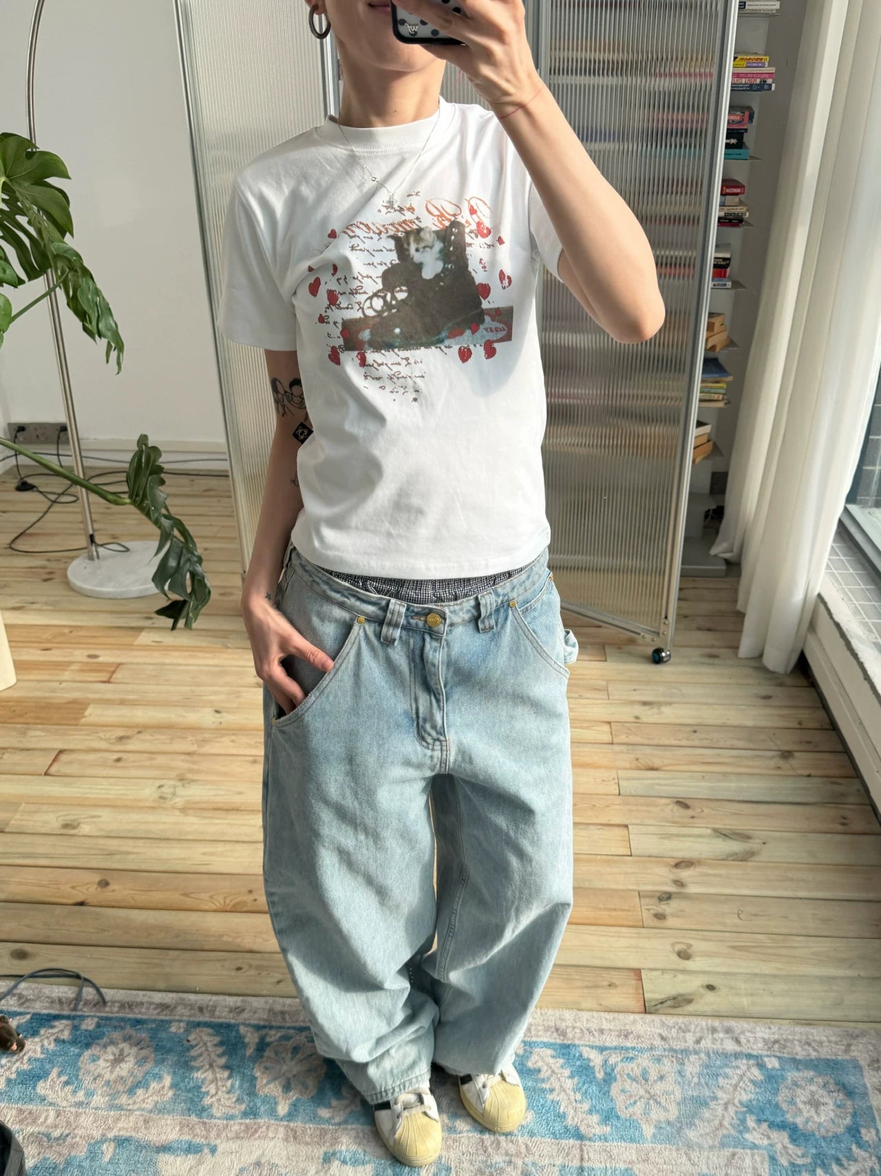 MMBBT Cartoon Kitten Print Front Shoulder Tee