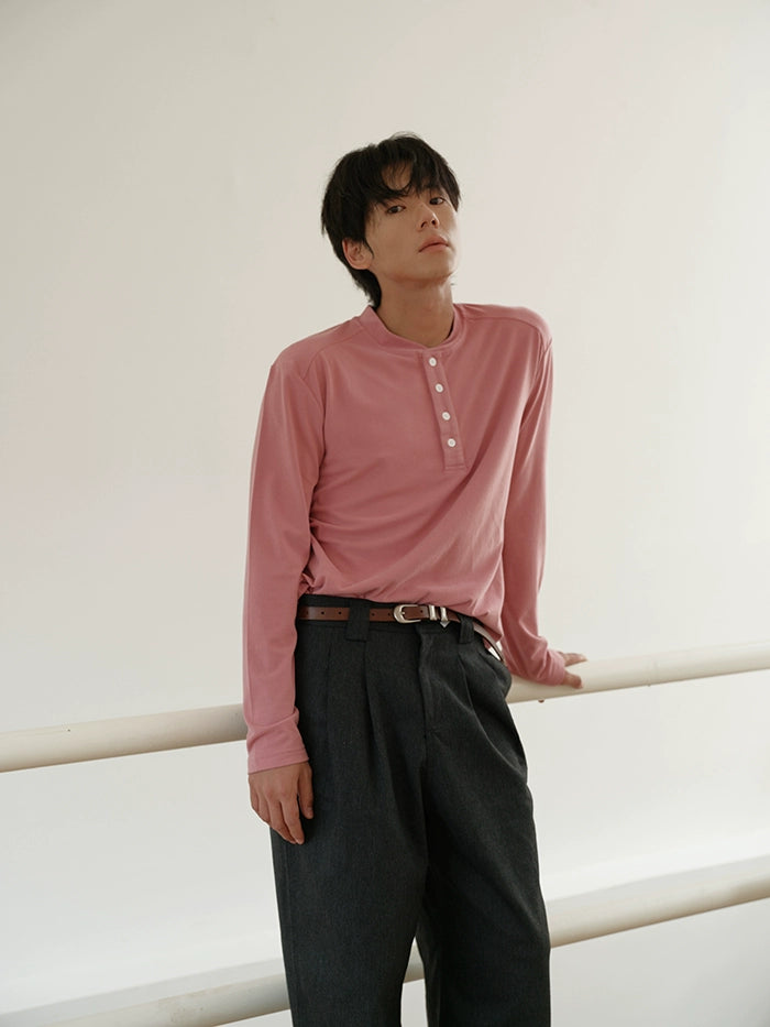 CARPEM Casual German Velvet Henry Collar Long Sleeve