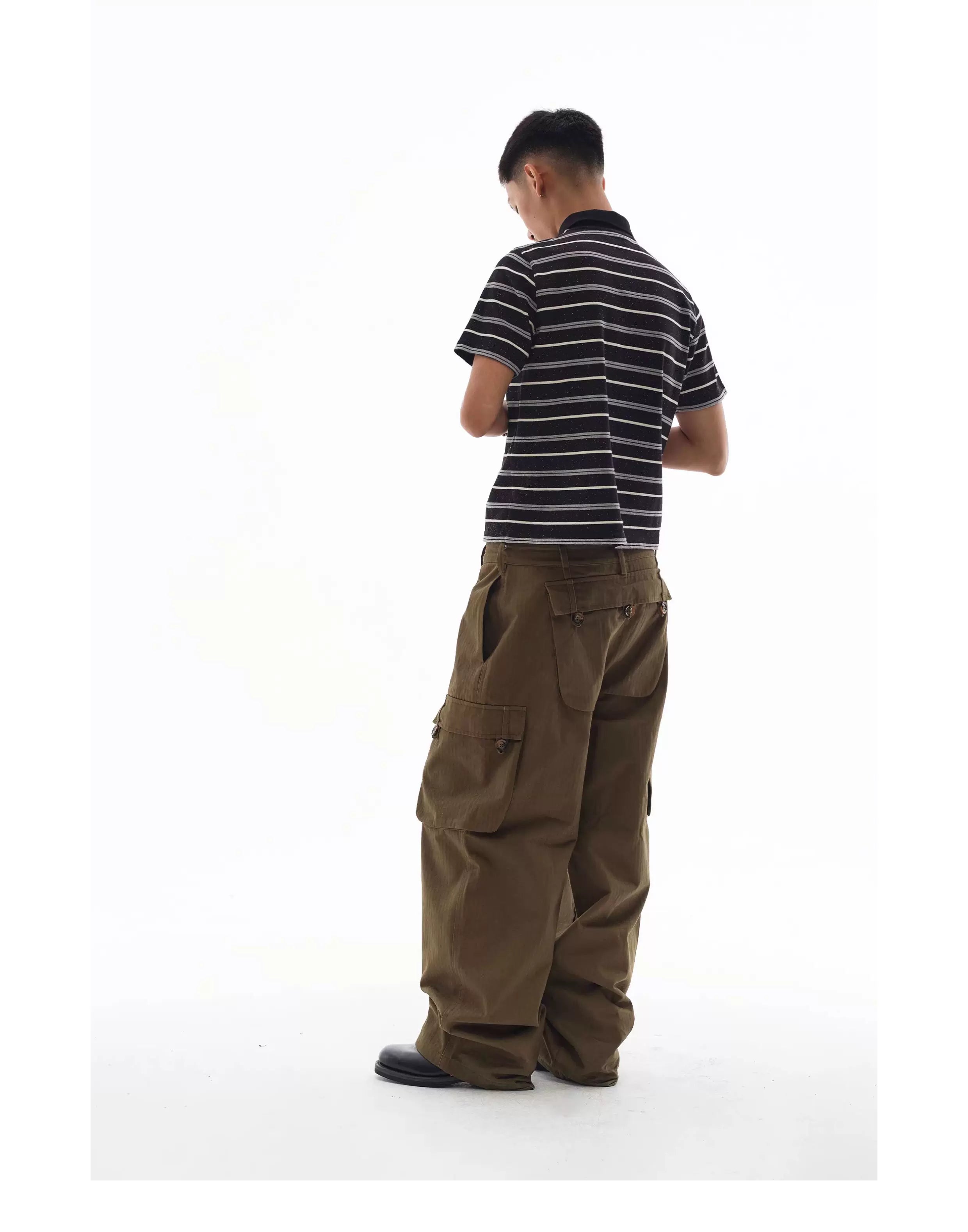 WebSurfGoru Striped Lapel Versatile Tee